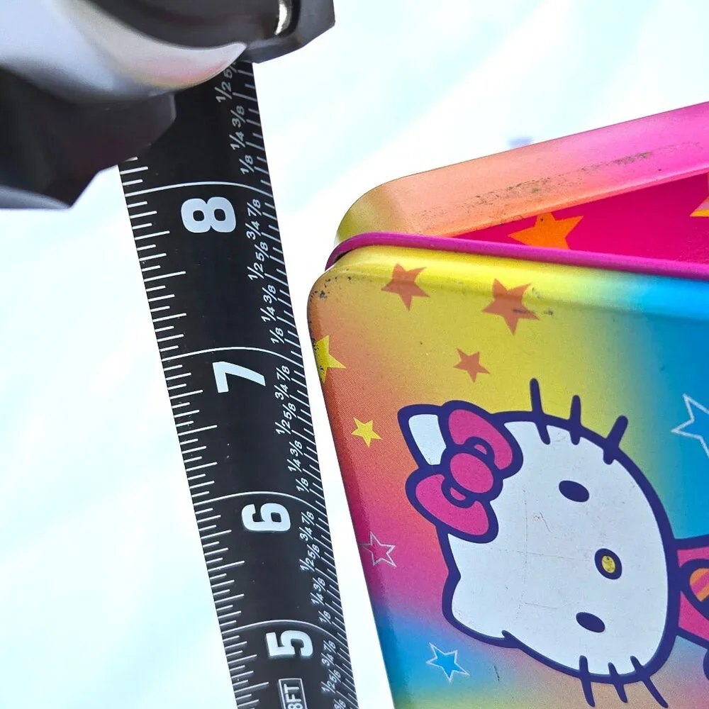 90s Sanrio Hello Kitty Pencil Box Metal Tin Pastel Rainbow Stars Japan